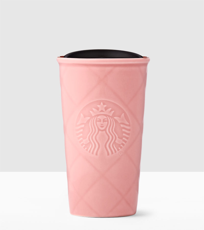 情人节系列 美国代购正版星巴克杯子Starbucks绗缝粉色双层随手杯