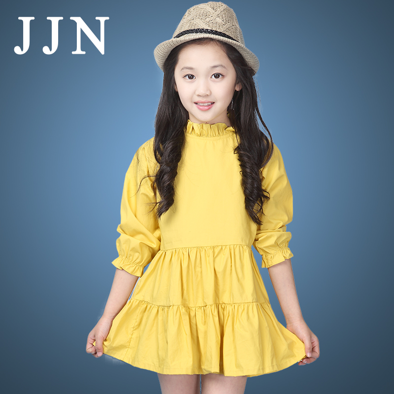 童装女童春装2015新款儿童连衣裙 韩版童装纯色长袖公主裙6-7-8