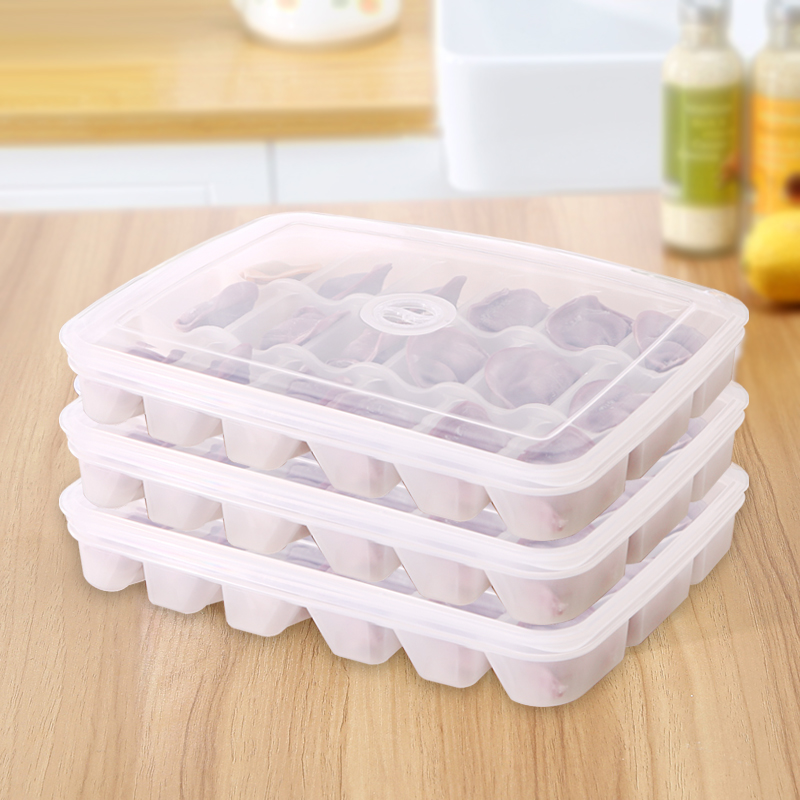 饺子盒18格带盖子冷冻冷藏保鲜盒长方形塑料收纳密封盒（3套装）