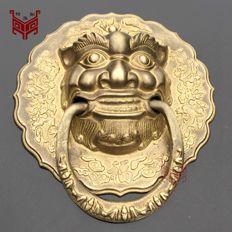仿古中式纯铜装饰兽头/古典实木大门虎头拉手/仿古纯铜狮子头门环