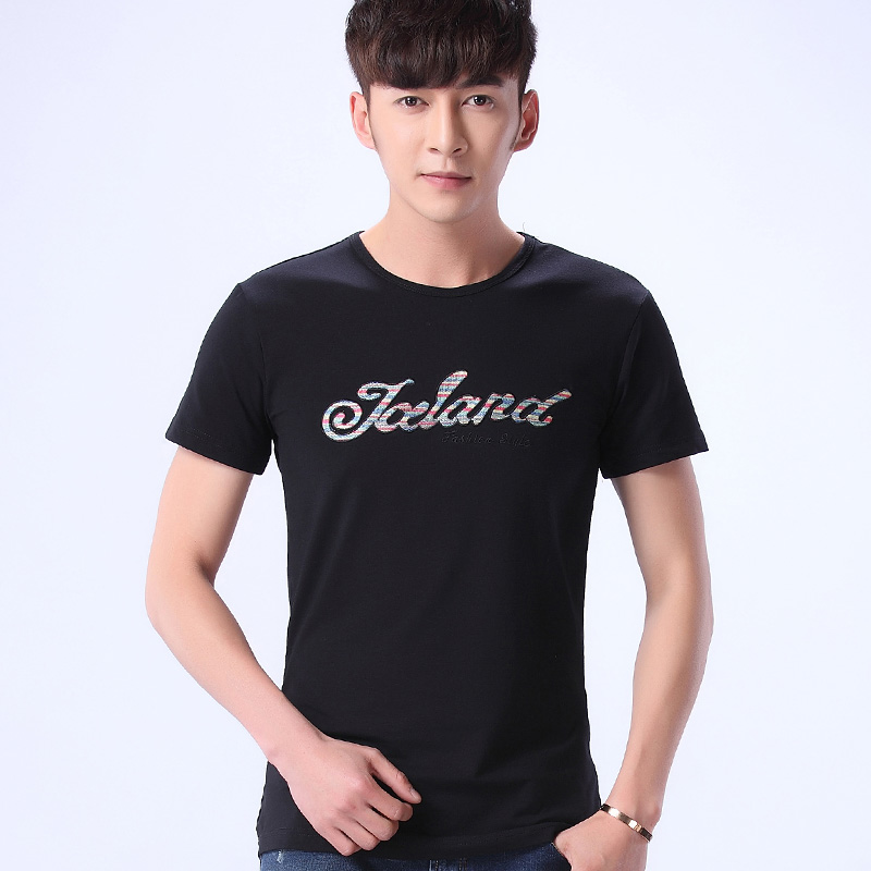 2017夏装新款韩版男士短袖T恤修身莱卡棉时尚休闲男装半袖体恤衫