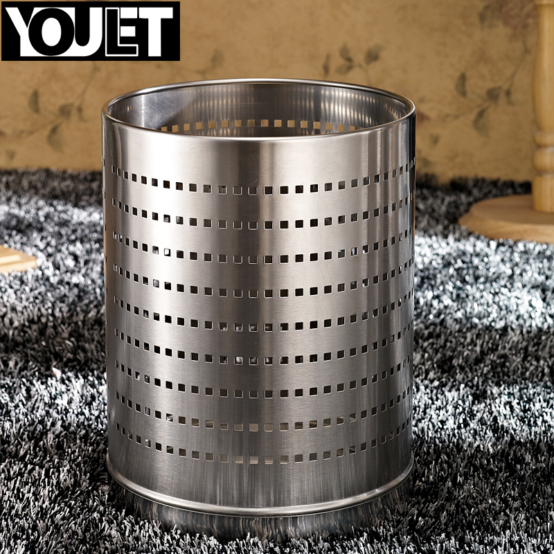 德国悠勒 不锈钢垃圾桶 圆形方孔时尚创意纸篓无盖客厅厨房8L