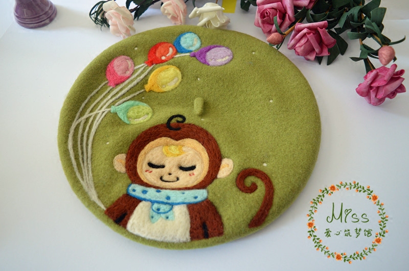 原创新品手工羊毛毡贝雷帽猴子气球森林系小清新生日礼物可爱甜美折扣优惠信息