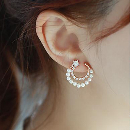 s925纯银星月珍珠耳钉 韩国进口耳饰 时尚气质女款锆石耳环防过敏折扣优惠信息