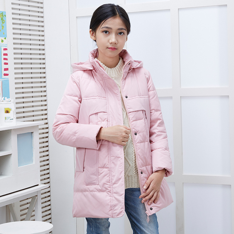 2016新款女童羽绒服韩版A字版型青少年中长款纯色羽绒加厚外套折扣优惠信息