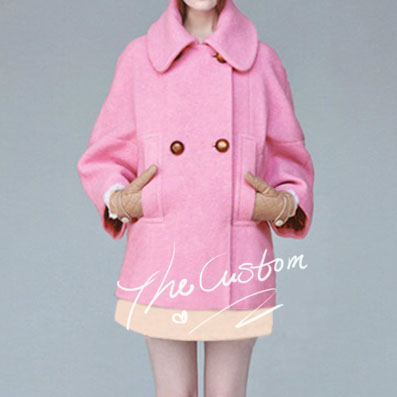 2014大牌 卓&雅同款定制 韩国粉色毛呢大衣女式外套冬季中长款折扣优惠信息