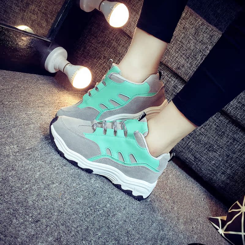 韩版ulzzang原宿运动鞋女士学生平跟内增高休闲鞋厚底单鞋子