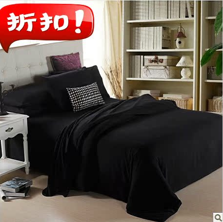 纯黑色韩式床单床笠4四件套160 210被套三件套件床单床罩床上用品