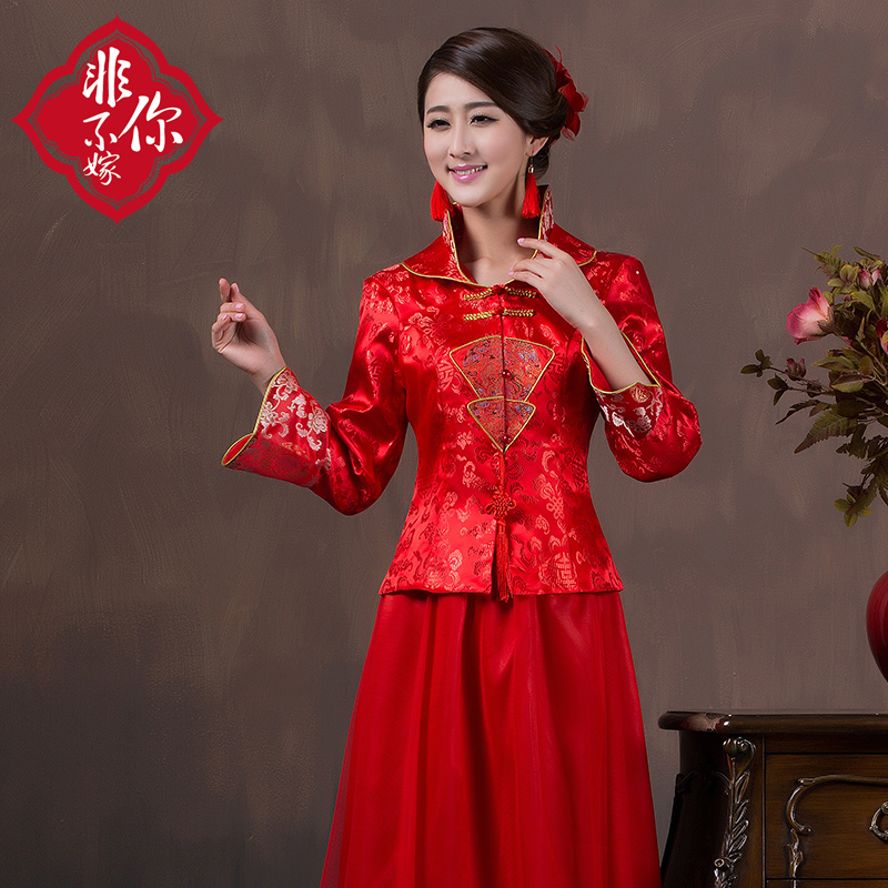 中式2016新款夏季 胖mm加大码长款新娘结婚纱敬酒服 红色旗袍