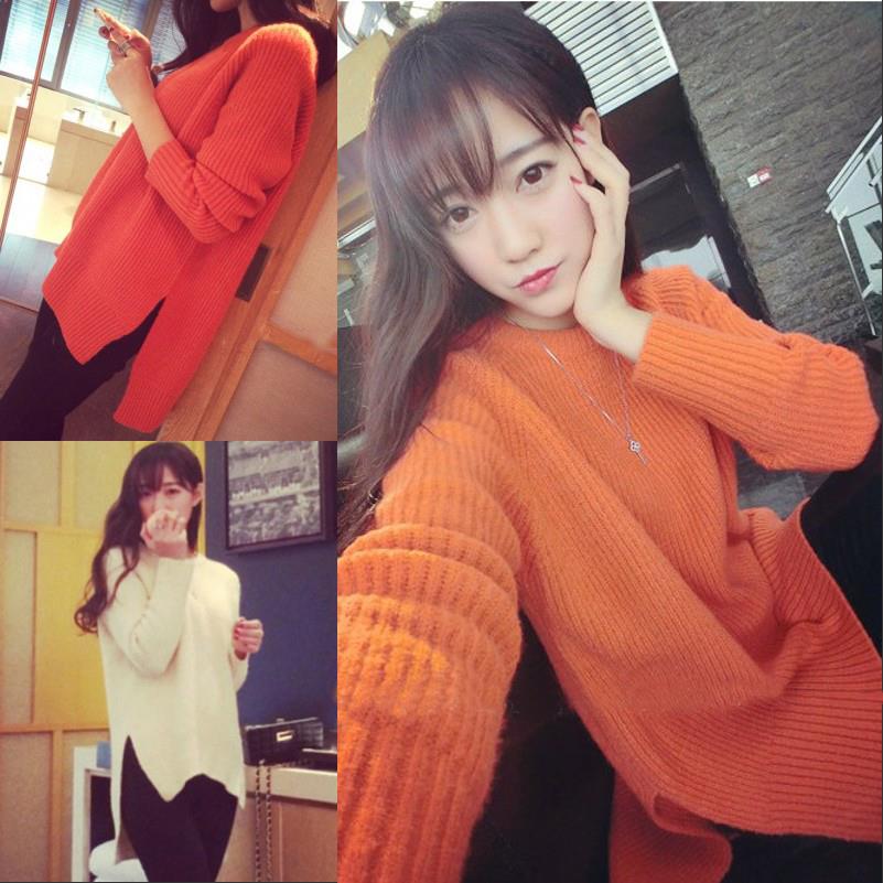 2015冬装新款女装韩版学生纯色长袖前短后长套头海马毛毛衣打底衫