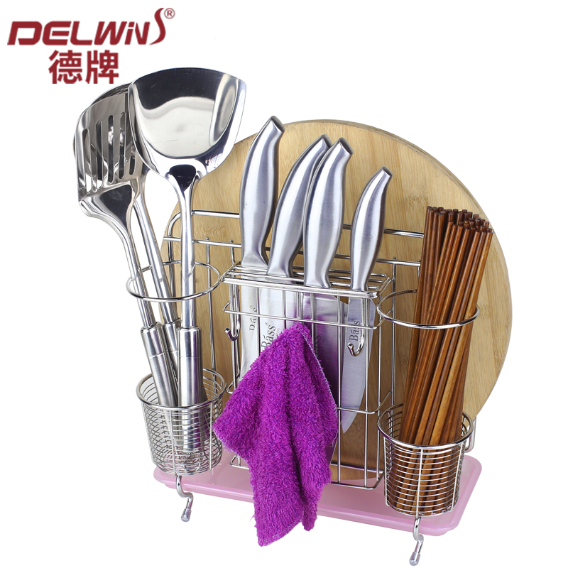 Delwins不锈钢刀架砧板架刀座厨房收纳筷子筒菜板架多功能接水盘