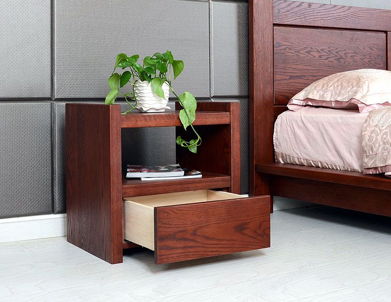 Fengze实木家具 现代简约实木床头柜储物柜北美橡木 ES103床头柜