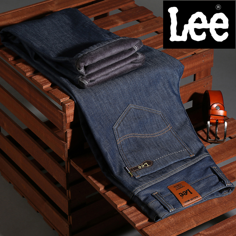 Lee男士加绒加厚牛仔裤男冬季修身直筒长裤商务休闲青年保暖男裤