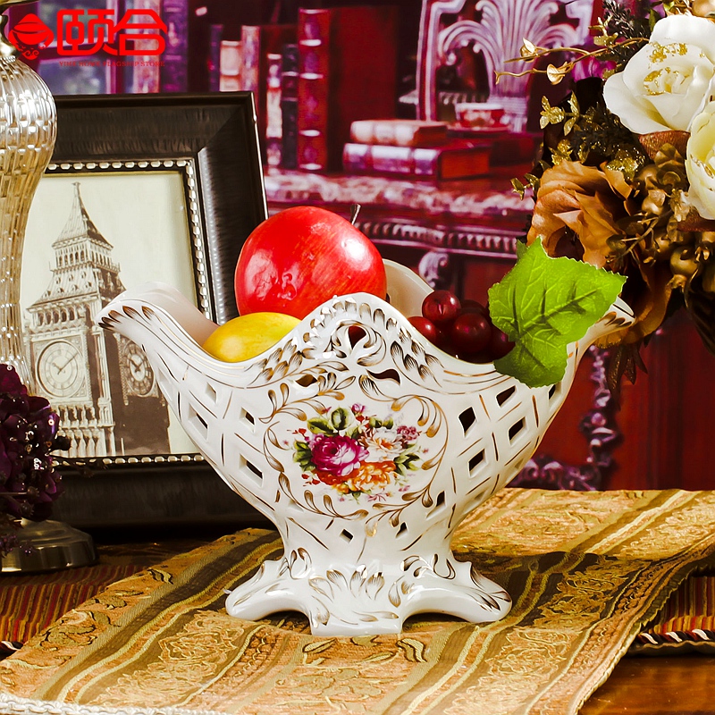 欧式果盆 鎏金大号奢华陶瓷水果盘 客厅装饰摆设茶几干果盘果篮