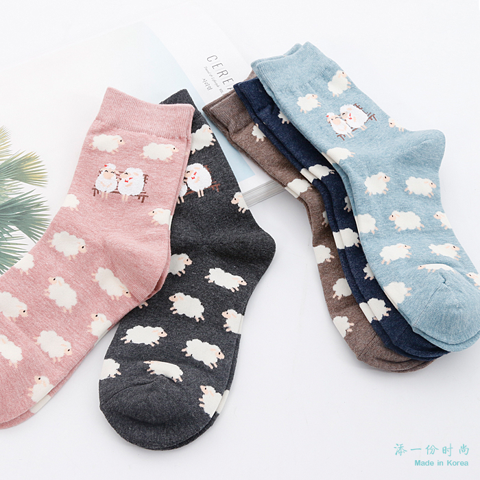 韩国正品代购春季新款可爱甜美羊羊卡通袜中筒袜女士棉袜四季袜子折扣优惠信息