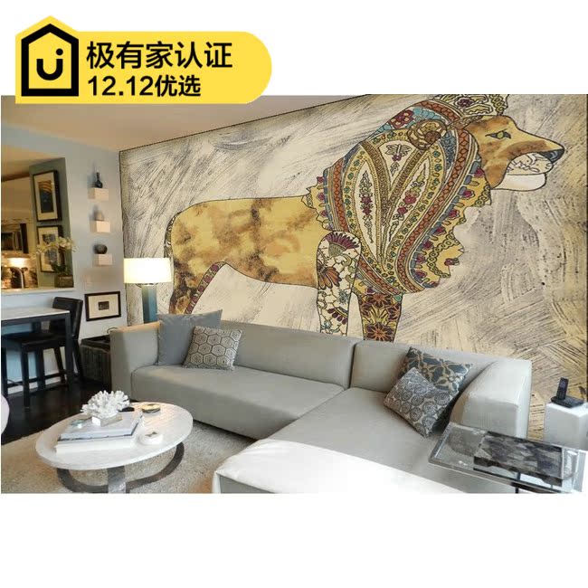 定制无缝大型壁画 客厅电视背景墙纸 复古抽象油画 动物斑马壁纸