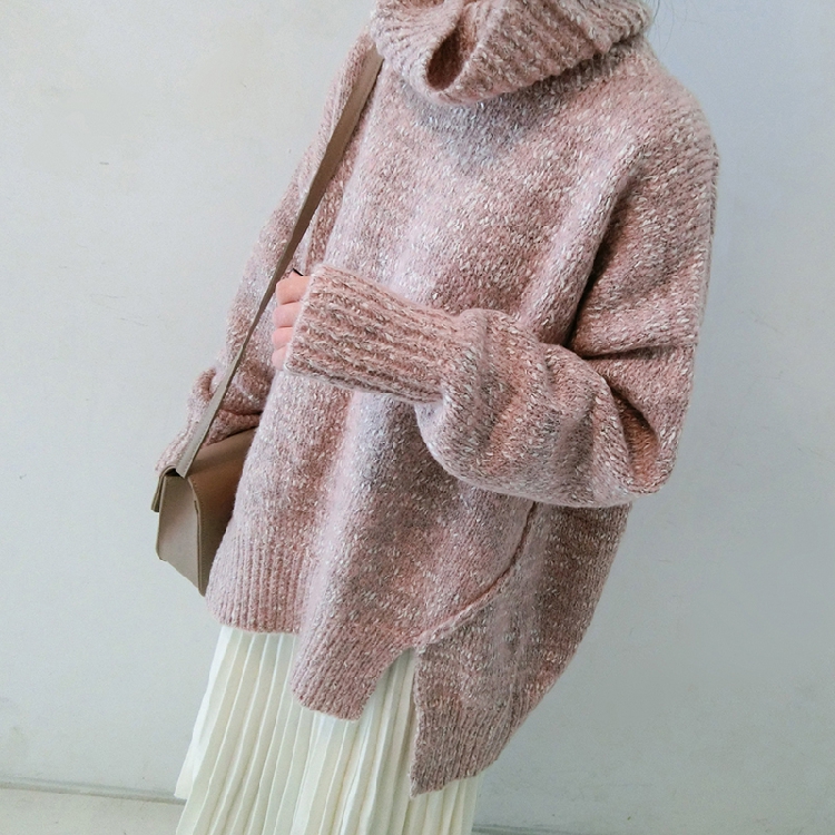 2015冬装新款韩版长袖杂色套头毛衣时尚下摆开叉高领女针织衫保暖折扣优惠信息