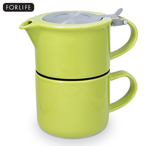 美国FORLIFE正品茶具 无铅陶瓷泡茶壶茶杯子2件套装 不锈钢过滤器