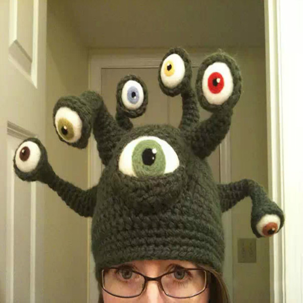 手工眼睛帽毛线帽章鱼手工动漫 寄生兽触角创意亲子儿童逗比搞怪
