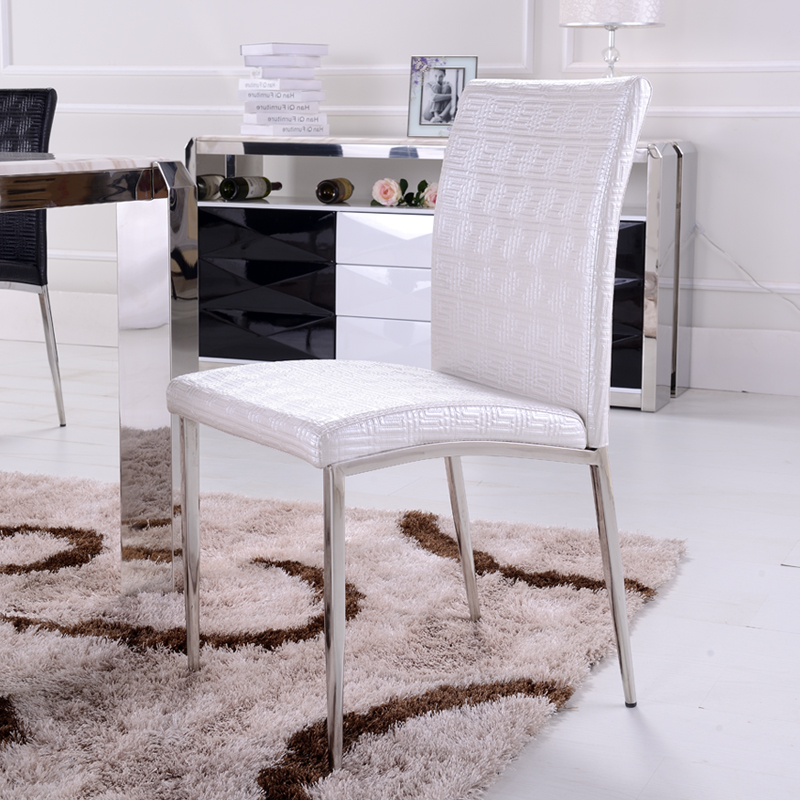 白色餐桌椅 奢华时尚环保皮金属 现代简约饭桌椅子 不锈钢餐台椅折扣优惠信息