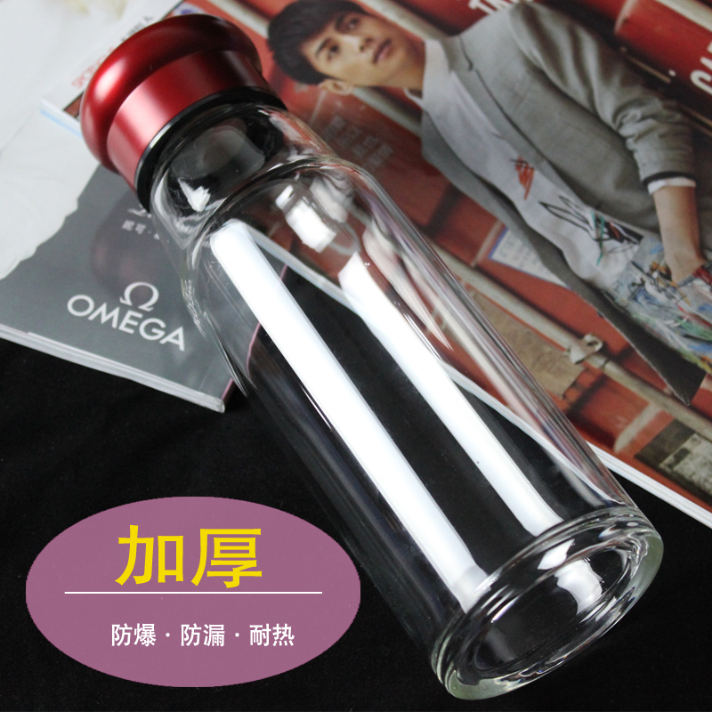 蓝鑫玻璃杯创意便携车载水瓶男女士透明带盖茶杯子加厚耐热水杯