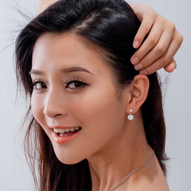 S925纯银耳钉女士花型韩国可爱耳饰品防过敏锆石时尚耳环正品银饰