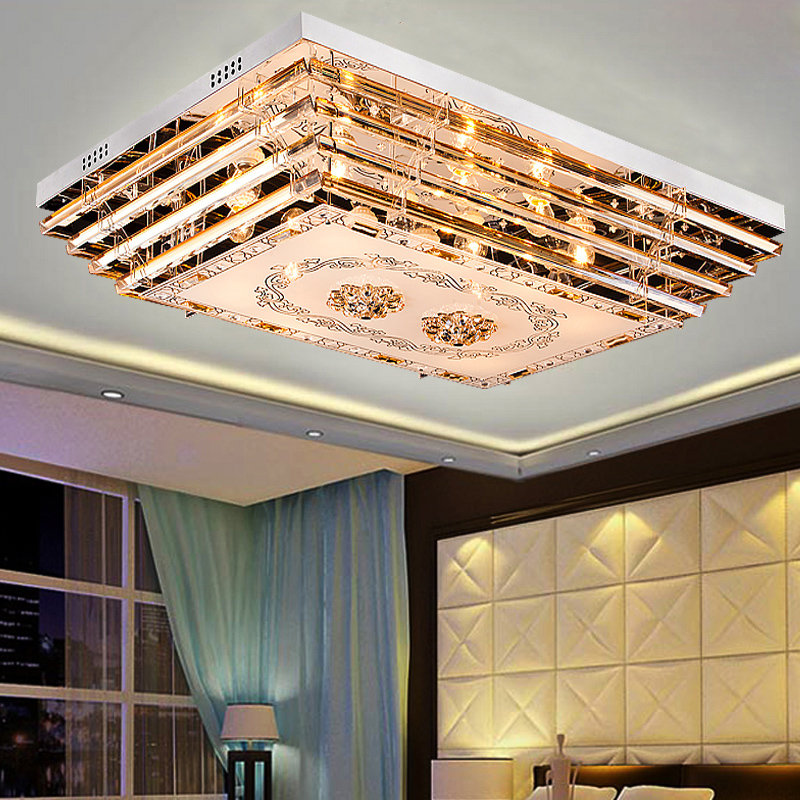 现代简约客厅灯长方形水晶灯创意LED房间卧室灯餐吊灯大厅吸顶灯