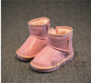2015年新款冬季韩版时尚男女童儿童真皮牛皮防水中筒雪地靴耐磨