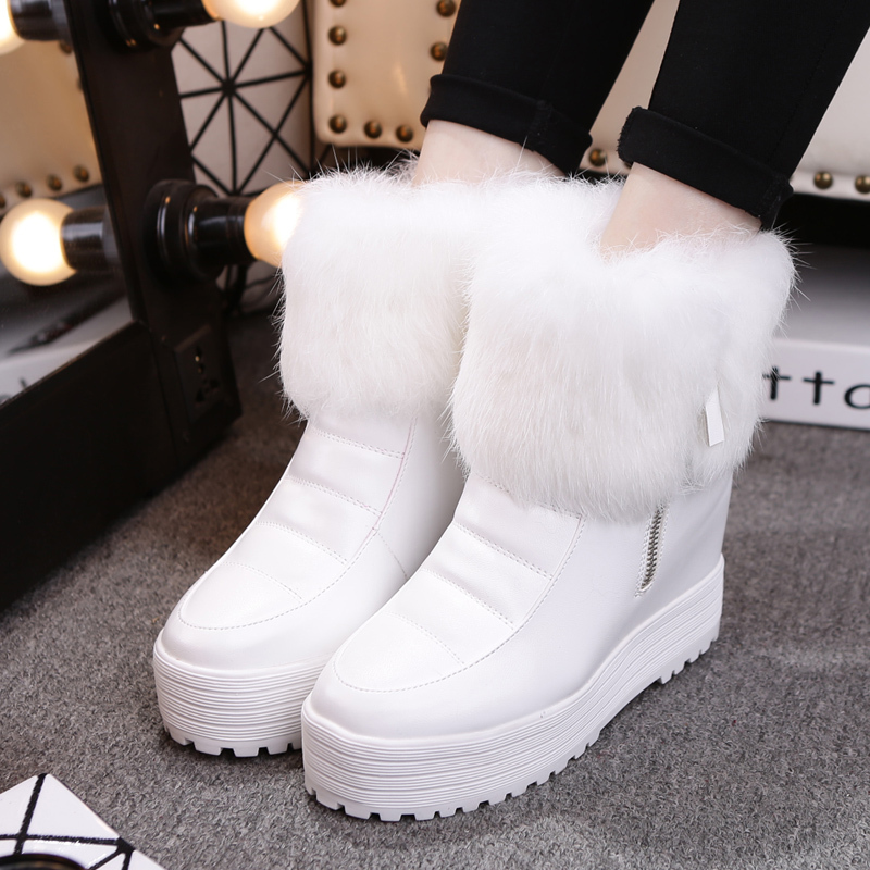 2015新款冬季加厚绒保暖鞋厚底内增高雪地靴女短靴面包鞋兔毛靴潮