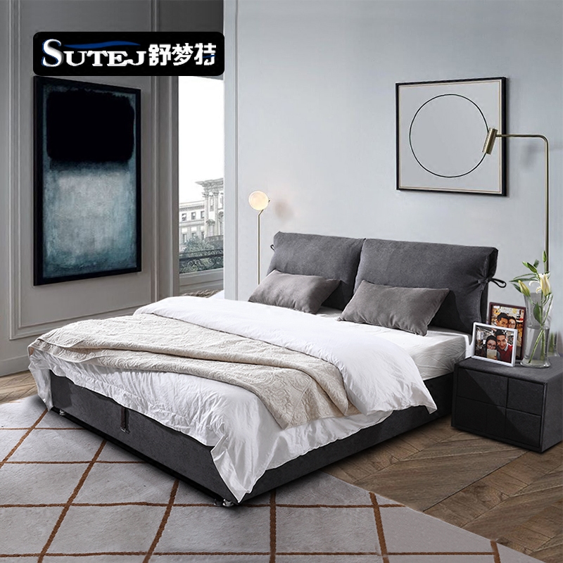 北欧简约现代布艺床气动储物1.8米双人实木软床小户型布床可拆洗