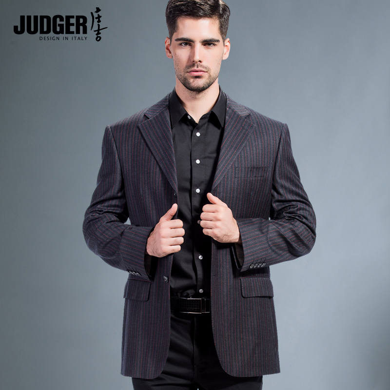 JUDGER/庄吉男版休闲西服上衣 中老年羊毛条纹单件长袖西装