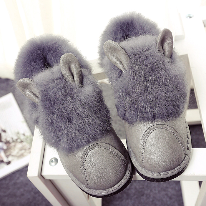 2015秋冬新款韩版兔耳朵毛毛鞋雪地靴女平底防滑加厚棉鞋可爱加绒