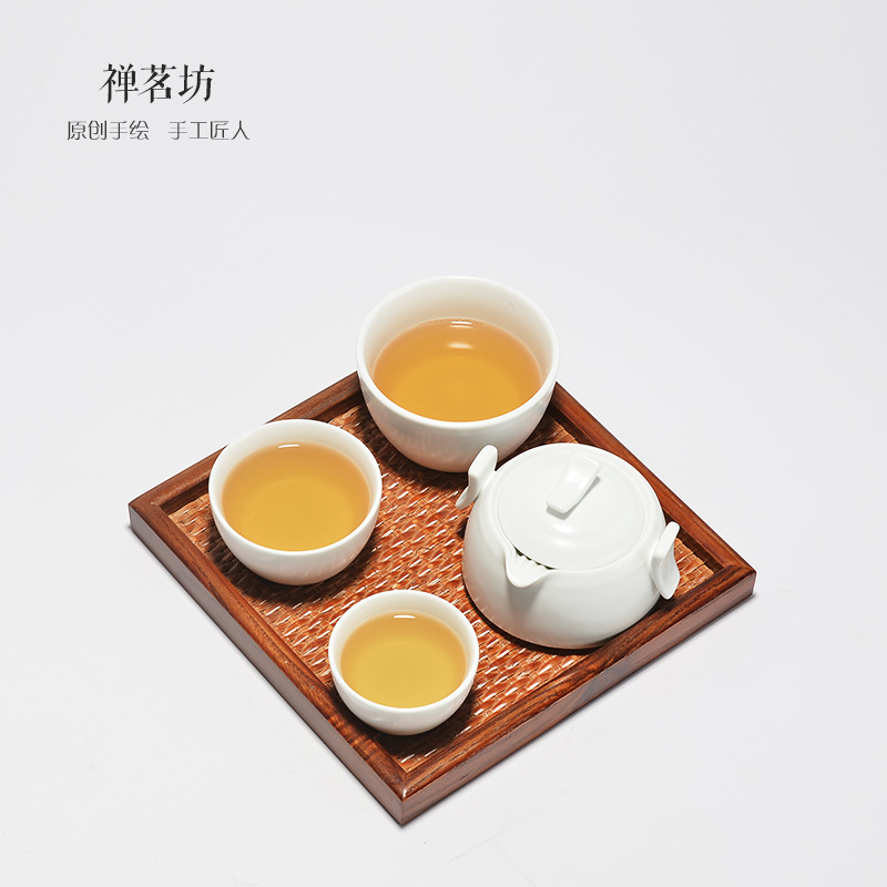 日式德化白瓷快客杯一壶两杯简易创意陶瓷办公功夫茶具旅行套装