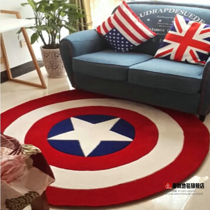 美国队长盾牌地毯 米字旗圆形地毯 客厅卧室玄关电脑椅垫个性加工