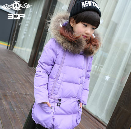 3QR正品童装新款冬装韩版中大童儿童羽绒服女童中长款加厚