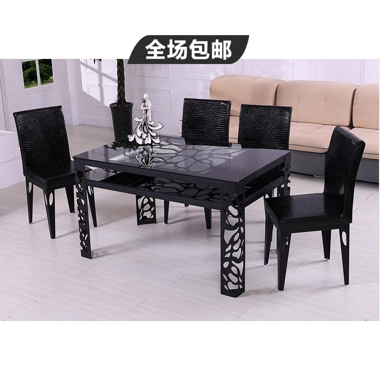 简约餐桌椅组合 双层镂空餐台 现代小户型餐桌 钢化玻璃夏目餐桌