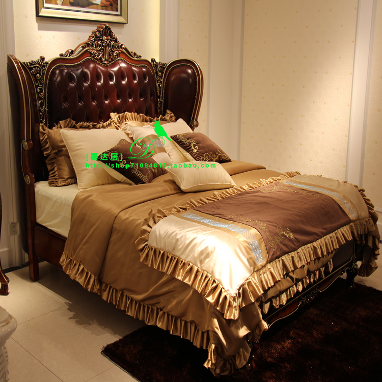 真皮床主卧实木床 新古典1.8米双人床欧式样板房时尚高档皮布艺床