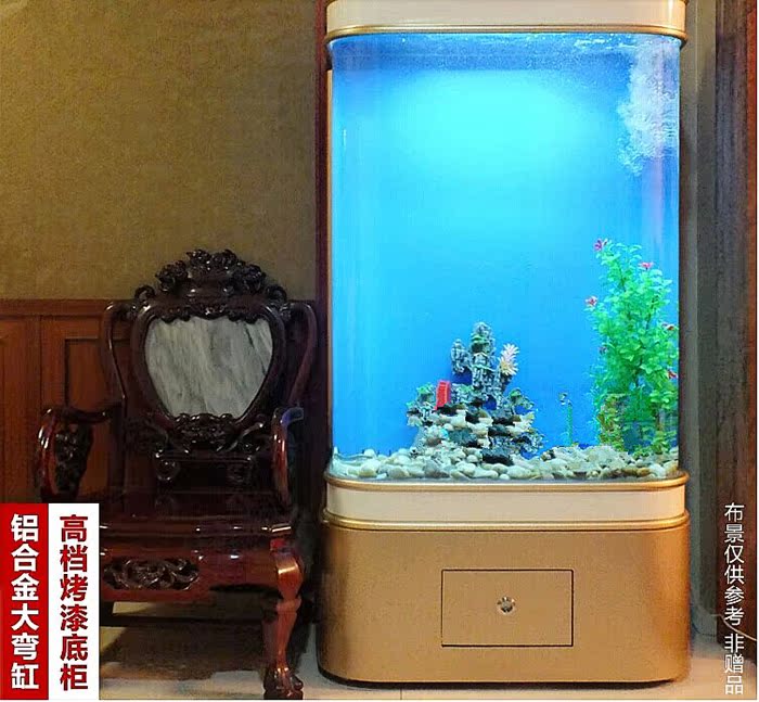 包邮 生态鱼缸水族箱/靠墙高缸 大弯鱼缸  落地式鱼缸 0.8米1.0米