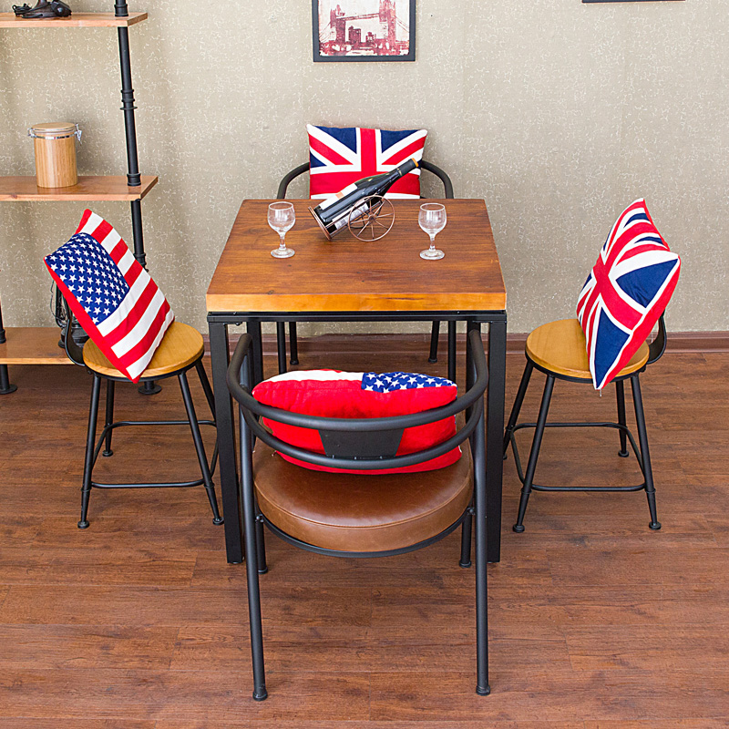 美式新款8人铁艺椅组合复古实木长方形咖啡厅会议桌酒吧酒店餐桌