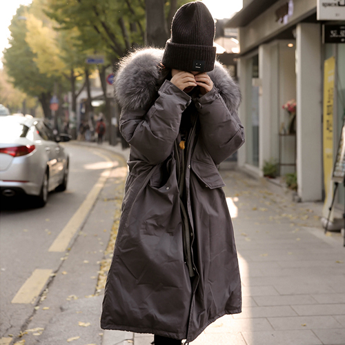 冬季新款女装大毛领连帽棉衣女长款加厚工装棉袄外套收腰韩版棉服