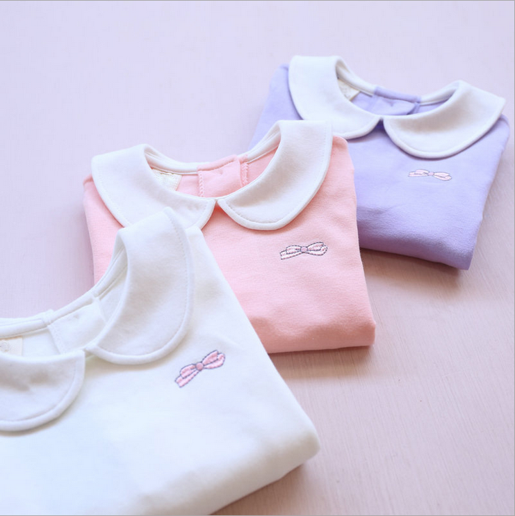 2016春季新款韩版时尚女童长袖T恤 纯棉儿童打底衫纯色翻领上衣