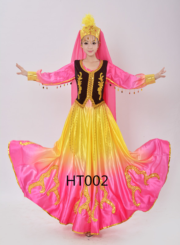 新款新疆维吾尔族舞蹈演出服装 女少数民族舞台演出饰 成人连衣裙折扣优惠信息