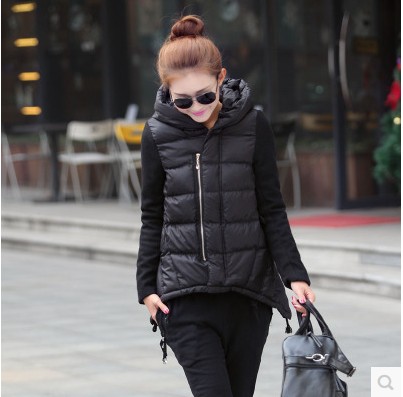 2015冬季韩版棉衣女 大码羽绒棉袄外套中长款加厚毛呢拼接A字棉服