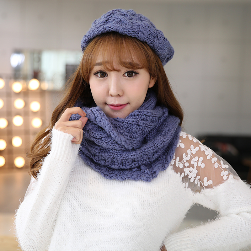 韩版女士帽子围巾两件套 时尚冬天潮流保暖围巾针织围脖