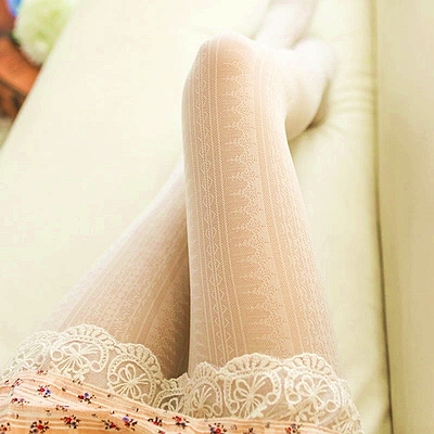 洛丽塔风格竖条显瘦蕾丝袜 连裤袜 丝袜子