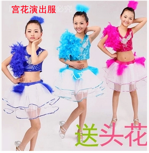 六一新款儿童现代舞爵士舞演出表演服女童亮片纱裙蓬蓬公主裙舞台
