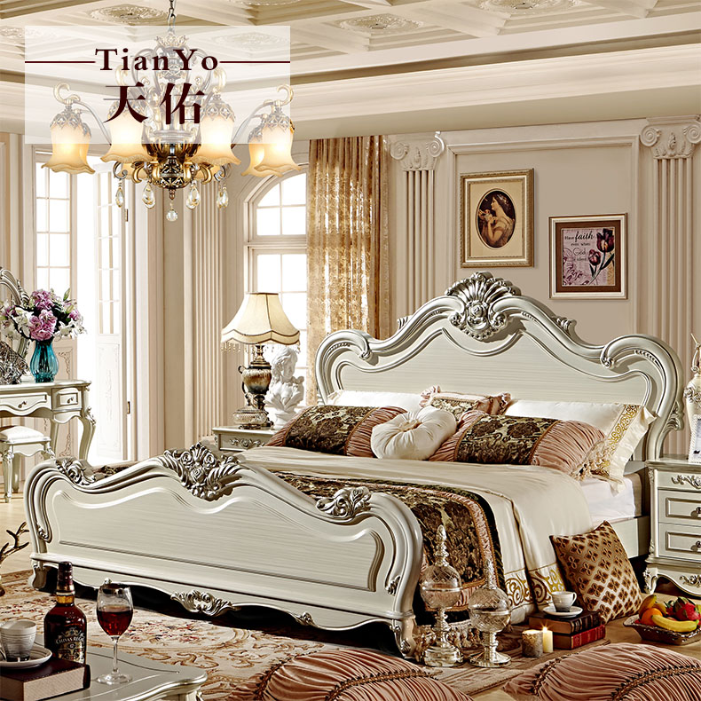 天佑家具 欧式双人床 美式床 实木床新古典卧室家具 1.8米D902