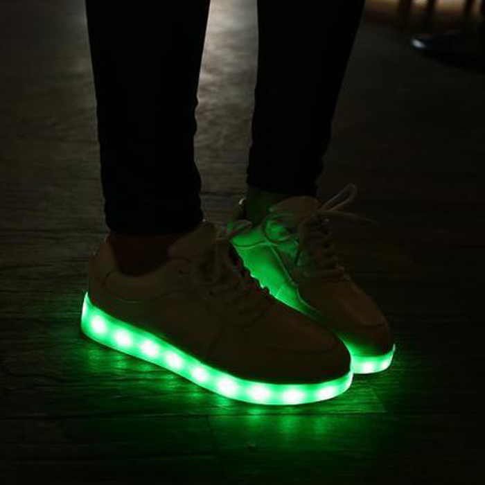 七彩发光鞋LED夜光鞋韩版潮男女情侣白色板鞋 秋季USB充电灯光鞋
