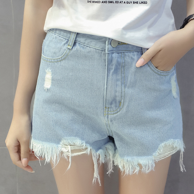 2016新款夏季韩版毛边做旧女士修身牛仔短裤时尚个性热裤高腰裤子