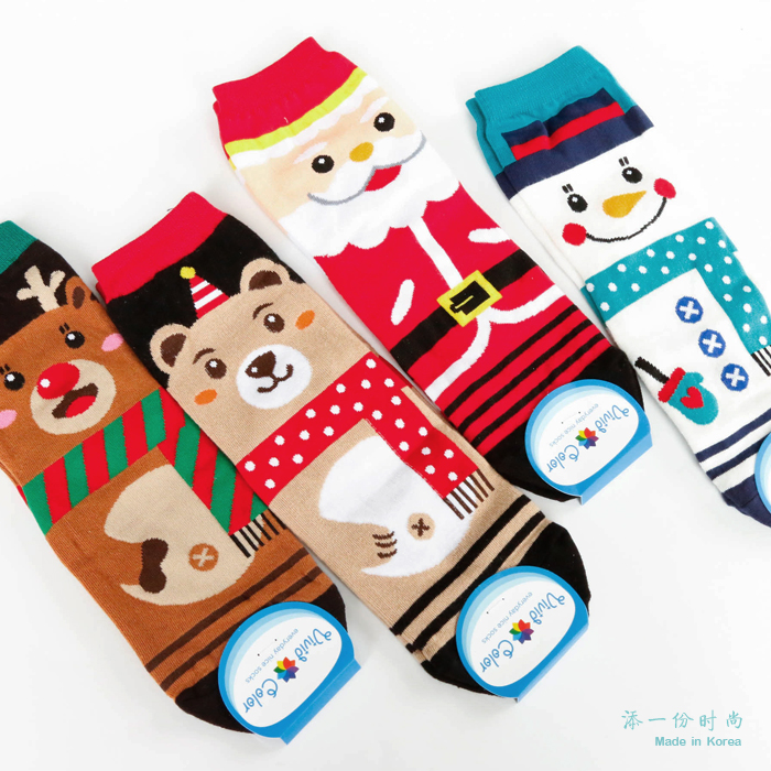 韩国正品袜子代购秋冬可爱卡通创意圣诞老人袜中筒女士棉袜新年袜